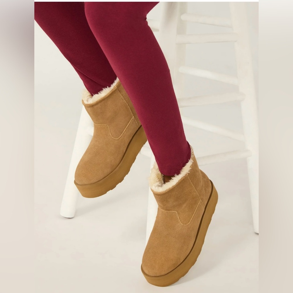 Women's Black Suede Ankle Boots- Platform Cozy Boots Black Size 9 - Picture 9 of 10